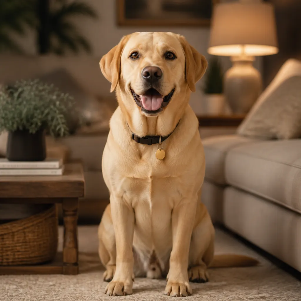 An elegant Golden Retriever in soft warm light